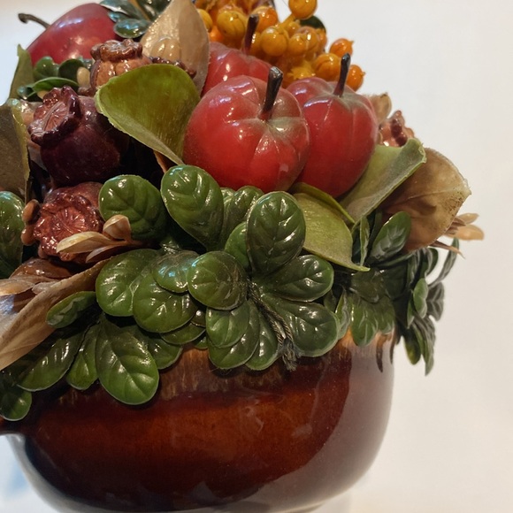 McCoy Vintage Brown Drip Glaze Pottery Apple Fruit Floral Centerpiece 7050 - Picture 6 of 13